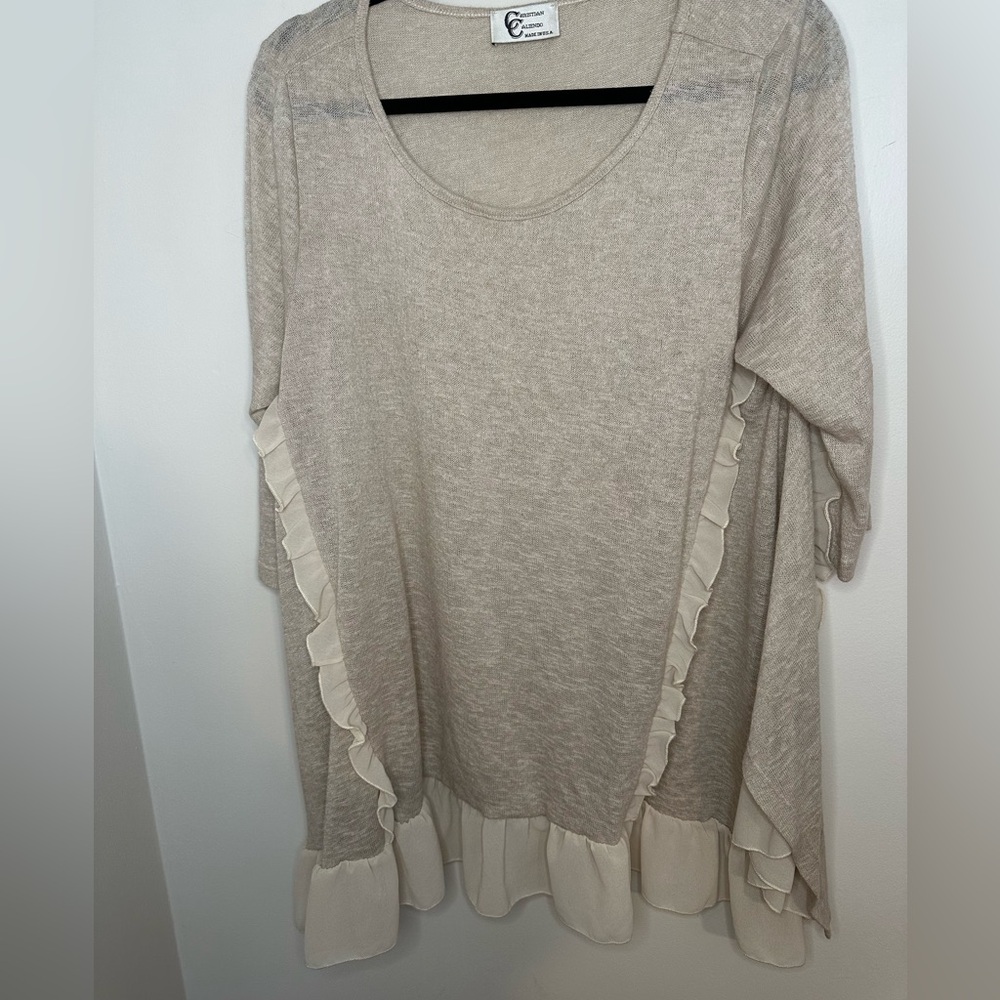 Tan sheer ruffle dress CC Collection Christian Caliendo